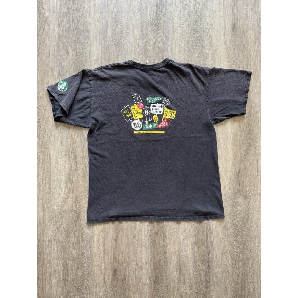 Vintage Y2K Starbucks Coffee Promo Black Shirt Faded Large Rare Movement Tee